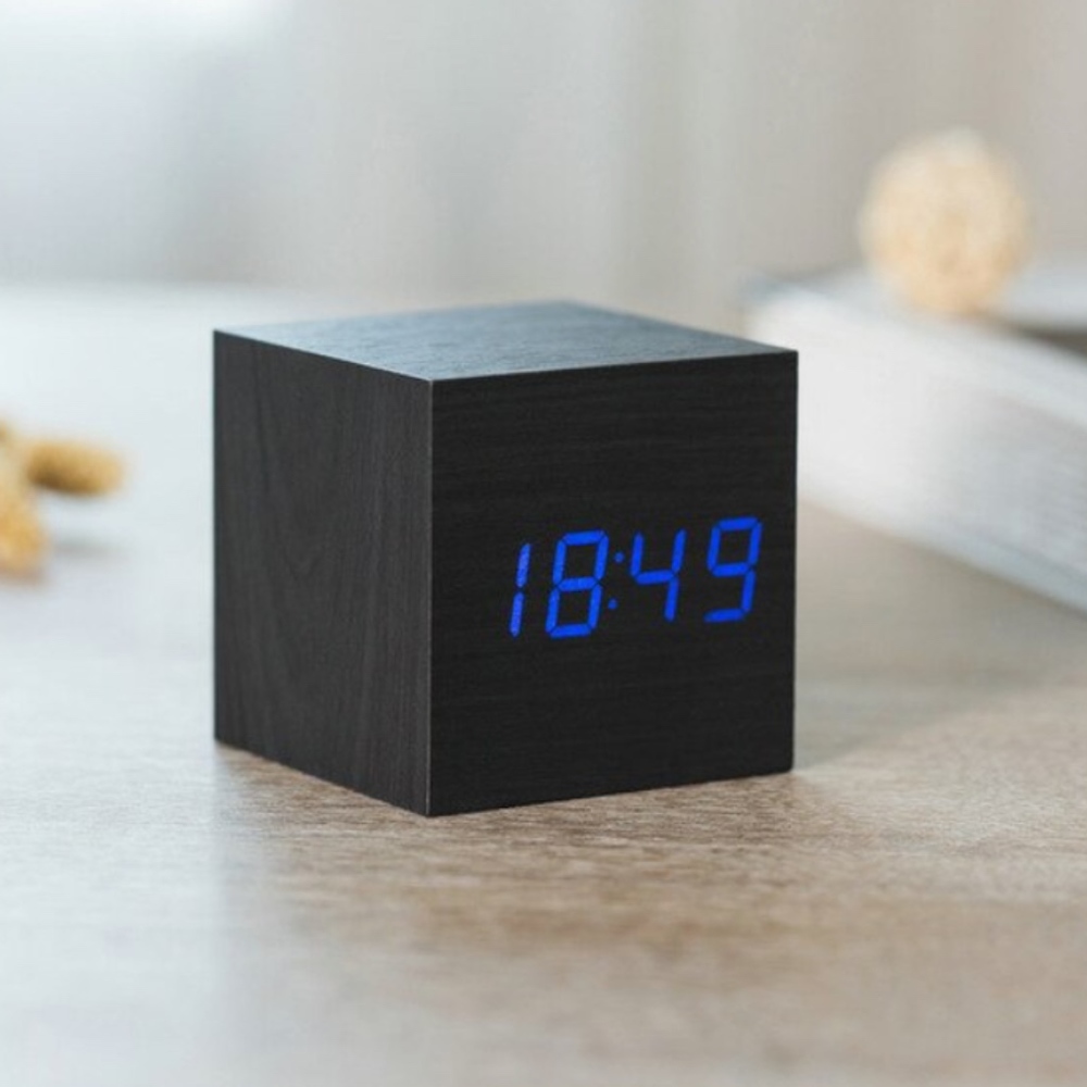 Digital LED Black Wooden Desk Clock